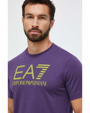 EA7 Emporio Armani t-shirt bawełniany kolor fioletowy z nadrukiem