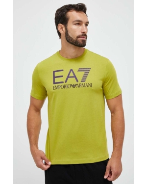 EA7 Emporio Armani t-shirt bawełniany kolor zielony z nadrukiem