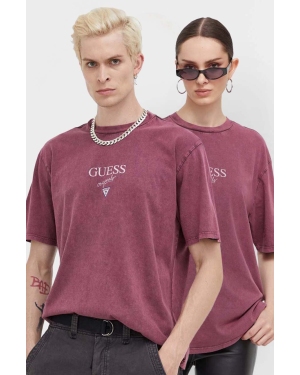 Guess Originals t-shirt bawełniany kolor fioletowy z nadrukiem