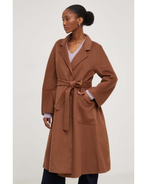 Answear Lab płaszcz wełniany kolor brązowy przejściowy bez podszewki