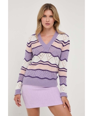 Liu Jo sweter z domieszką wełny damski kolor fioletowy