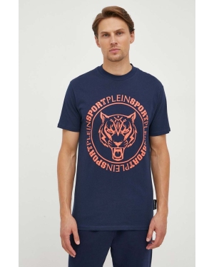 PLEIN SPORT t-shirt bawełniany kolor granatowy z nadrukiem