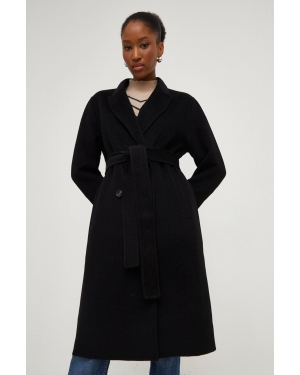 Answear Lab płaszcz wełniany X kolekcja limitowana NO SHAME kolor czarny przejściowy dwurzędowy bez podszewki