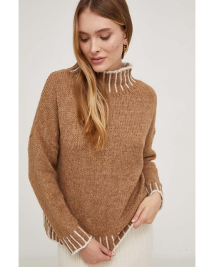 Answear Lab sweter z wełną kolor brązowy z półgolfem