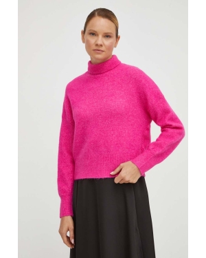 Samsoe Samsoe sweter wełniany kolor różowy z półgolfem