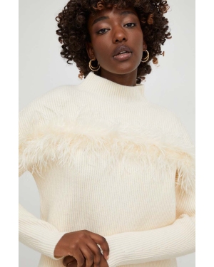 Answear Lab sweter z wełną kolor beżowy ciepły z półgolfem