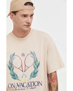 On Vacation t-shirt bawełniany męski kolor beżowy z nadrukiem