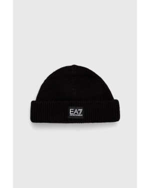 EA7 Emporio Armani czapka z domieszką wełny kolor czarny z grubej dzianiny