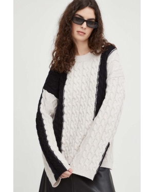 Herskind sweter wełniany damski kolor beżowy ciepły z półgolfem
