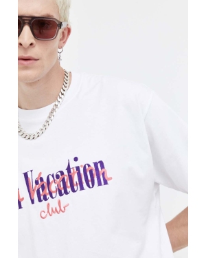 On Vacation t-shirt bawełniany męski kolor biały z aplikacją
