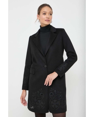 Twinset płaszcz wełniany kolor czarny przejściowy niezapinany