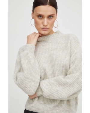 American Vintage sweter z domieszką wełny damski kolor szary lekki z półgolfem