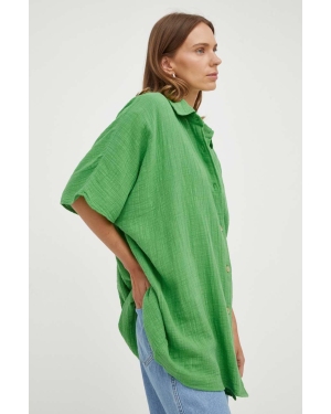American Vintage koszula bawełniana damska kolor zielony relaxed z kołnierzykiem klasycznym