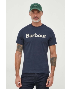Barbour t-shirt bawełniany kolor granatowy z nadrukiem