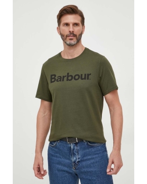 Barbour t-shirt bawełniany kolor zielony z nadrukiem