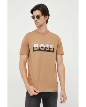 BOSS t-shirt bawełniany kolor beżowy z nadrukiem
