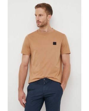 BOSS t-shirt bawełniany kolor beżowy z aplikacją