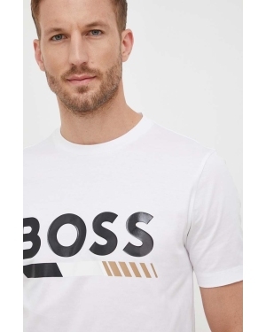 BOSS t-shirt bawełniany kolor biały z nadrukiem