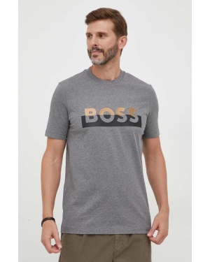 BOSS t-shirt bawełniany kolor szary z nadrukiem