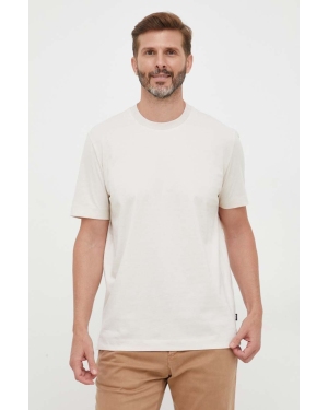 BOSS t-shirt bawełniany kolor beżowy gładki