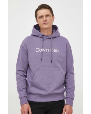 Calvin Klein bluza bawełniana męska kolor fioletowy z kapturem z aplikacją