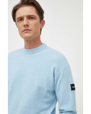 Calvin Klein sweter z domieszką wełny męski kolor niebieski