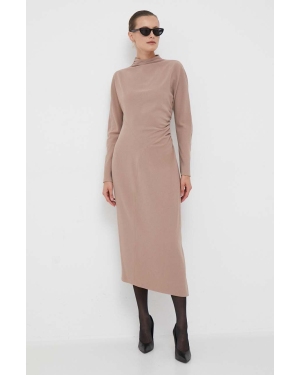 Calvin Klein sukienka kolor beżowy maxi rozkloszowana
