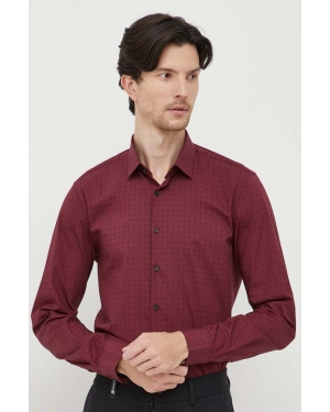 Calvin Klein koszula męska kolor bordowy slim z kołnierzykiem klasycznym