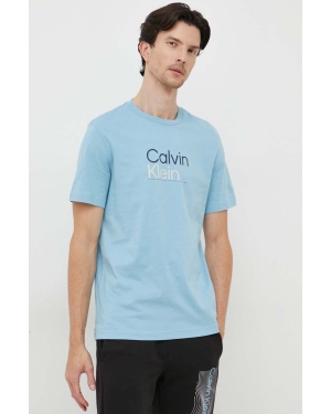 Calvin Klein t-shirt bawełniany kolor niebieski z nadrukiem
