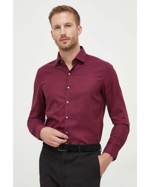Calvin Klein koszula bawełniana męska kolor bordowy slim z kołnierzykiem klasycznym