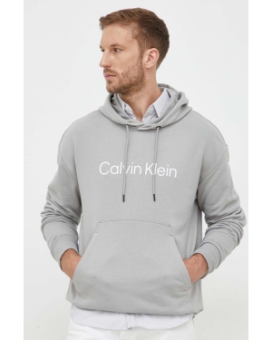 Calvin Klein bluza bawełniana męska kolor szary z kapturem z aplikacją