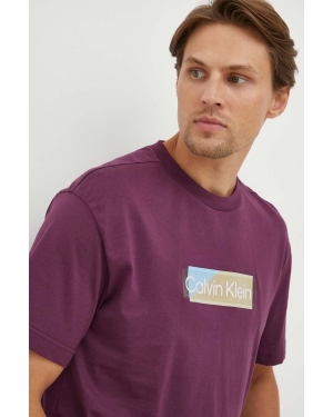Calvin Klein t-shirt bawełniany kolor fioletowy z nadrukiem