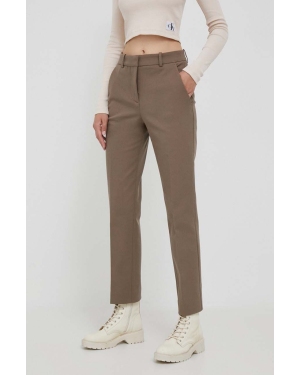 Calvin Klein spodnie damskie kolor szary fason cygaretki high waist