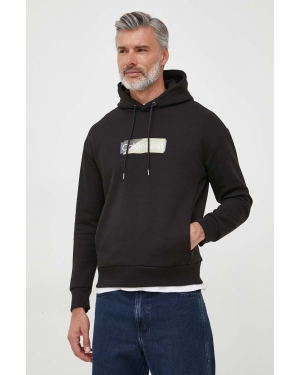 Calvin Klein bluza męska kolor czarny z kapturem z nadrukiem
