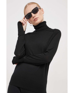 Calvin Klein sweter wełniany damski kolor czarny lekki z golfem