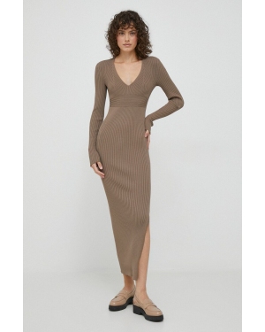 Calvin Klein sukienka kolor brązowy maxi dopasowana