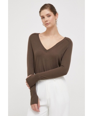 Calvin Klein sweter wełniany damski kolor brązowy lekki