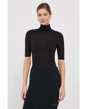 Calvin Klein body wełniane kolor czarny lekki z półgolfem