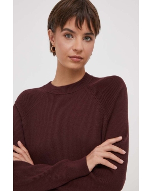 Calvin Klein sweter z domieszką wełny damski kolor bordowy lekki