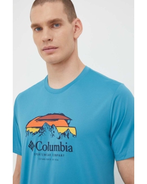 Columbia t-shirt sportowy Columbia Hike kolor niebieski z nadrukiem