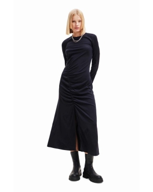 Desigual sukienka 23WWVWA0 WOMAN WOVEN DRESS LONG SLEEVE kolor czarny midi dopasowana