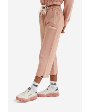 Ellesse spodnie dresowe bawełniane Taran Cropped Jog kolor różowy medium waist SGM14012-PINK