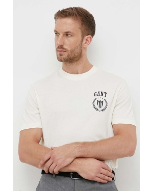 Gant t-shirt bawełniany kolor beżowy z nadrukiem