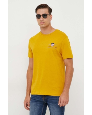 Gant t-shirt bawełniany kolor żółty z aplikacją