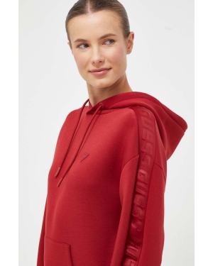 Guess bluza damska kolor czerwony z kapturem z nadrukiem