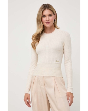Guess sweter z domieszką wełny damski kolor beżowy lekki