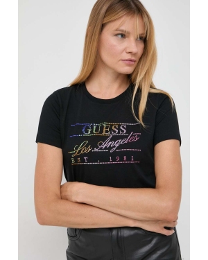Guess t-shirt bawełniany damski kolor czarny