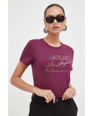 Guess t-shirt bawełniany damski kolor fioletowy