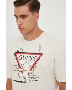 Guess t-shirt bawełniany Guess x Banksy męski kolor beżowy z nadrukiem