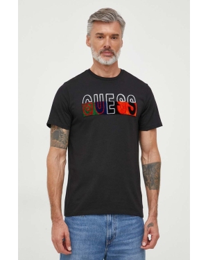 Guess t-shirt bawełniany męski kolor czarny z aplikacją